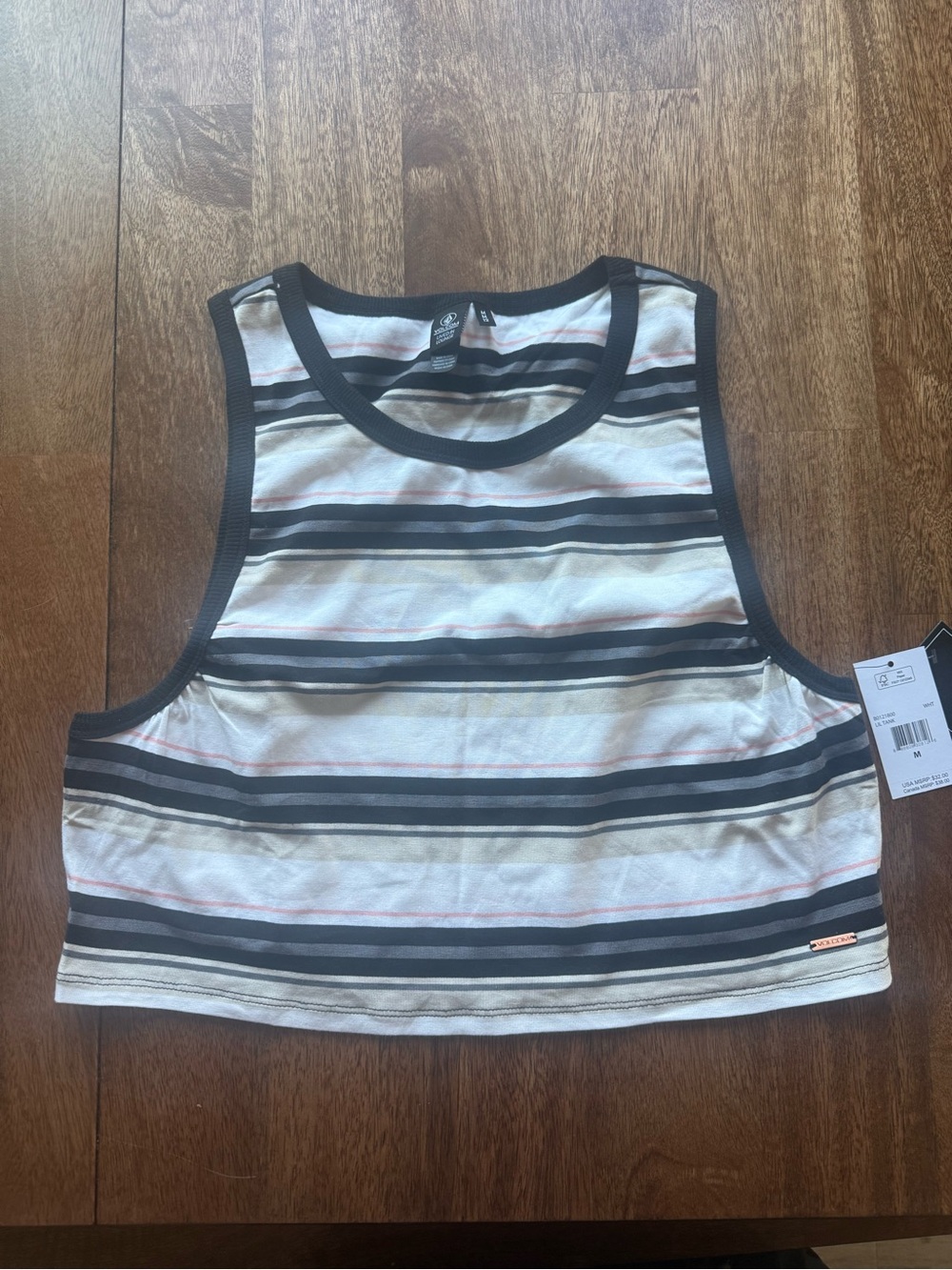 Volcom Striped Tank Top in Black, White & Pink